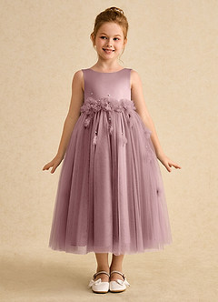 Azazie Lux Flower Girl Dresses Dusty Rose A-Line Beaded Tulle Dress image5