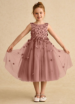 Azazie Lana vestidos de niña de las flores Vestido de Rosa De Cedro de Satin Mate de Corte En A con Sin mangas image1