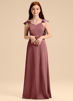Azazie Everett Junior Vestido de Amatista de Satén Elástico de Corte en A con Lazo image4