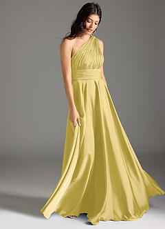 Azazie Charlize Jurken voor bruidsmeisjes Jurk van Stretch Satijn met A-lijn One-shoulder Kanarie image3