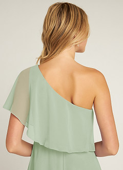Azazie Lizzy Jurken voor bruidsmeisjes Jurk van Chiffon met A-Lijn One-Shoulder Stoffige Salie image3