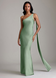 Azazie Galinda Brudtärnklänningar Klä av Sjöjungfru i Stretch Satin Ena axeln Matcha image4