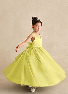 Azazie Peanut Flower Girl Dresses Canary A-Line Strap Tulle Dress image5