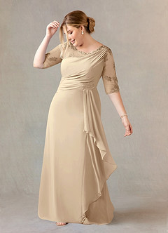 Azazie Dionysus Mother of the Bride Dresses Champagne A-Line Boatneck Lace Chiffon Dress image8