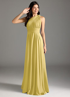 Azazie Charlize Jurken voor bruidsmeisjes Jurk van Stretch Satijn met A-lijn One-shoulder Kanarie image1