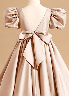 Azazie Jellybean Sukienki dla dziewczynek sypiących kwiaty Suknia balowa Marszczony Matowy satynowy Długość herbaty Sukienka image5