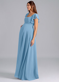 Azazie Bondi Maternity Bridesmaid Dresses A-Line Ruched Chiffon Floor-Length Dress image4