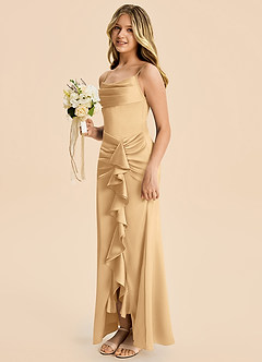 Azazie Rosalia Junior Robe Fourreau en Satin extensible Plissé Or image3