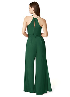 Azazie Kenzi Bridesmaid Dresses Dark Green Pleated Chiffon Jumpsuit image2