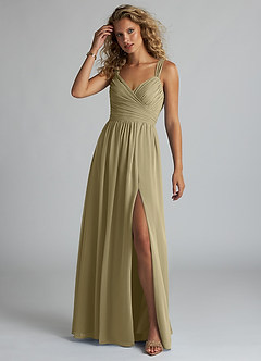 Azazie Aziza Bridesmaid Dresses Moss Green A-Line V-Neck Pleated Chiffon Dress image2