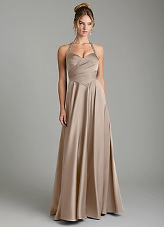 Azazie Tenaya Bridesmaid Dresses Taupe A-Line Sweetheart Neckline Stretch Satin Dress image4