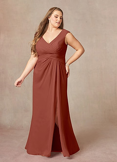 Azazie Sally Final Sale Auburn A-Line V-Neck Pleated Chiffon Dress image9