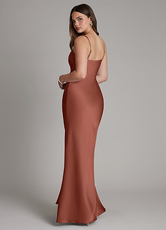 Azazie Ambra Bridesmaid Dresses Auburn Mermaid Pleated Stretch Satin Dress image7