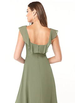 Azazie Jinny Brautjungfernkleider A-Linie Quadratischer Ausschnitt Gerüscht Chiffon Kleid Pistazie image6