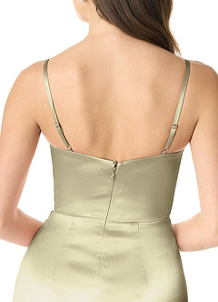 Azazie Sukia Bridesmaid Dresses Moss Green Mermaid Pleated Metallic Satin Dress image5