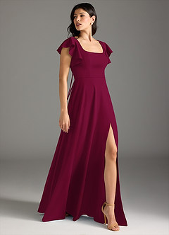 Azazie Bondi Bridesmaid Dresses Burgundy A-Line Ruched Stretch Crepe Dress image5