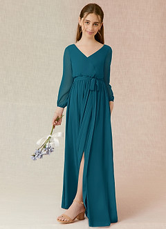 Azazie Angelica Junior Abito A-Line in Chiffon Plissettato Blu Inchiostro image5