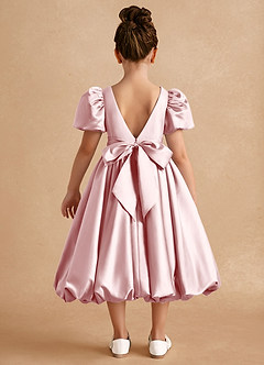 Azazie Jellybean Flower Girl Dresses Powder Pink Ball-Gown Ruched Matte Satin Dress image2