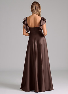 Azazie Leilani Bridesmaid Dresses Ganache A-Line Ruched Stretch Satin Dress image2