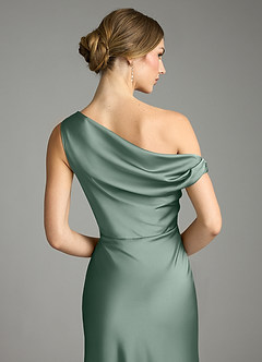 Azazie Emerson Bridesmaid Dresses Silver Sage Mermaid Off the Shoulder Stretch Satin Dress image7