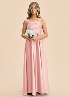 Azazie Kai Junior Powder Pink A-Line Pleated Stretch Satin Dress image6