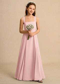 Azazie Tater Girls Formal Robe Demoiselle D'honneur Fillette Robe Trapèze en Mousseline de soie Plissé Rose Poudré image4