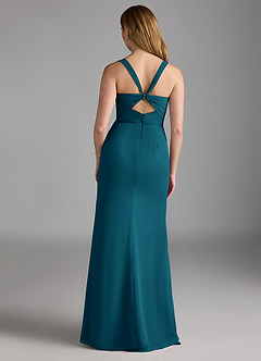 Azazie Mero Bridesmaid Dresses Ink Blue Sheath Pleated Chiffon Dress image3