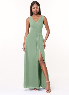 Azazie Karina Bridesmaid Dresses Matcha A-Line Pleated Chiffon Dress image1