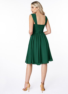 Azazie Angie Bridesmaid Dresses Emerald A-Line Corset Chiffon Dress image2