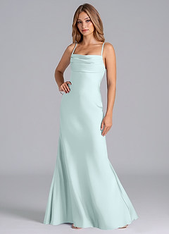 Azazie Seema Bridesmaid Dresses Sea Glass Mermaid Corset Stretch Satin Dress image5
