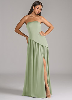 Azazie Adeline Robes de demoiselle d'honneur Robe Trapèze Convertible en Satin extensible Sans bretelle Vert Sauge image4
