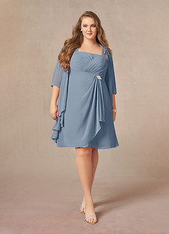 Azazie Olivia Mère de la mariée Robes Robe Trapèze en Mousseline de soie Encolure carrée plissée Violet Crépusculaire image7