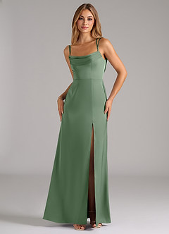 Azazie Callan Bridesmaid Dresses Matcha A-Line Pleated Stretch Satin Convertible Dress image5