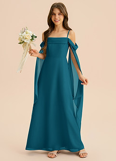 Azazie Moana Junior Linia A Pofałdowany Szyfon Długość podłogi Młodsza druhna Sukienka image4