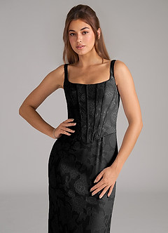 Azazie Kenna Bridesmaid Dresses Black Sheath Side Slit Floral Burnout Dress image6