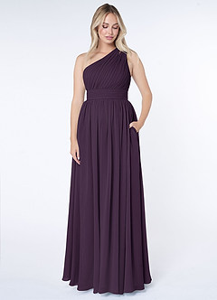 Azazie Molly Final Sale Plum A-Line One Shoulder Chiffon Dress image1