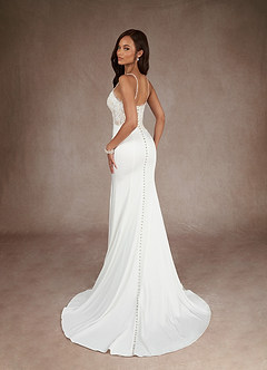 Azazie Nyx Probar vestidos en casa Vestido de Blanco Diamante Champán de Stretch Satin de Sirena con Lentejuelas cuello pico image6