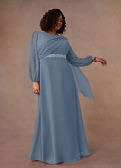 Azazie Priyanka Mother of the Bride Dresses Dusty Blue A-Line Boatneck Pleated Chiffon Dress image7