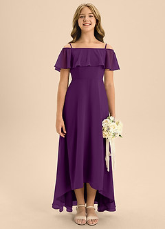 Azazie Maggie Junior A-Linie Schulterfrei Chiffon Kleid Traube image1