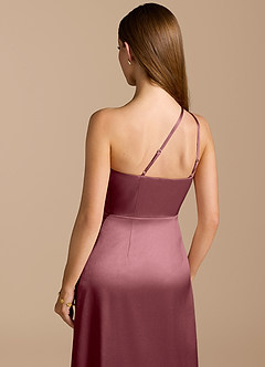 Azazie Trina Bridesmaid Dresses Vintage Mauve A-Line One Shoulder Metallic Satin Dress image2