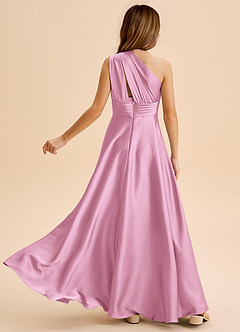 Azazie Charlize Junior Candy Pink A-Line Pleated Stretch Satin Dress image2