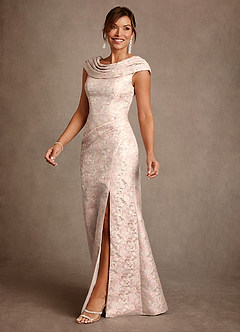 Azazie Irvine Mère de la mariée Robes Robe Trapèze en Jacquard Floral Plissée Rose Poussiéreuse image1