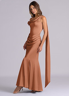 Azazie Inara Bridesmaid Dresses Bronzer Mermaid Pleated Stretch Satin Dress image3