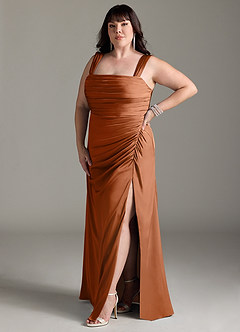 Azazie Jesaphine Bridesmaid Dresses Copper Sheath Bow Stretch Satin Dress image11