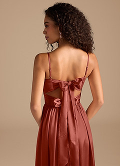 Azazie Zeya Vestidos de madrinha de casamento Vestir Terracota de Cetim Metálico de Linha A com Plissado image4