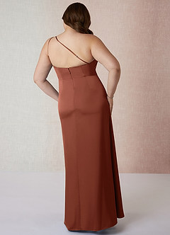 Azazie Mika Bridesmaid Dresses Clay Sheath One Shoulder Stretch Satin Dress image9