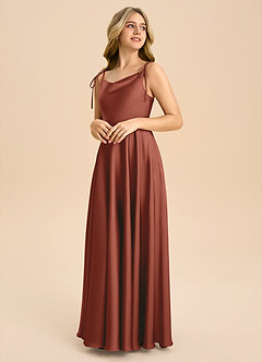 Azazie Popsy Junior Auburn A-Line Bow Stretch Satin Dress image4