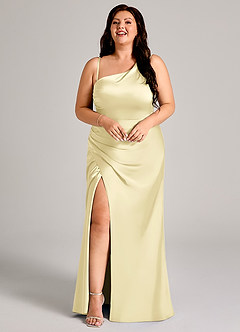 Azazie Madelyn Bridesmaid Dresses Lemon Sorbet Mermaid One Shoulder Stretch Satin Convertible Dress image14