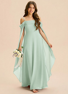 Azazie Moana Junior Linia A Pofałdowany Szyfon Długość podłogi Młodsza druhna Sukienka image3