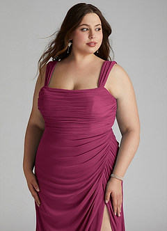 Azazie Jesaphine Bridesmaid Dresses Mulberry Sheath Ruched Mesh Dress image11